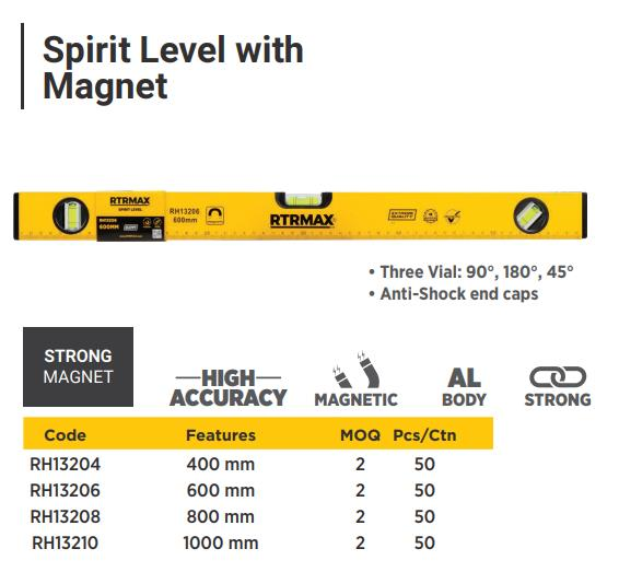 1000 MM WITH MAGNET SPIRIT LEVEL