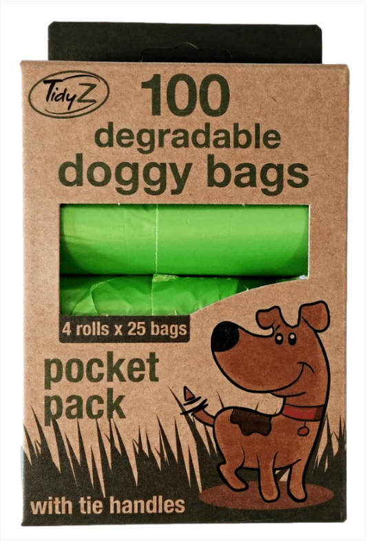 100 Degradable Doggy Bags With Tie Handles Pocket Pack