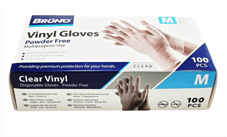 100 Medium Disposable Vinyl Clear Examination Gloves Powder Free Latex Free Gloves