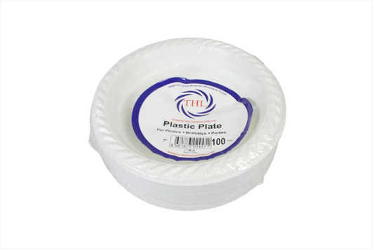 100 White Plastic Plates 7 " Suitable For Picnics Birthdays Parties