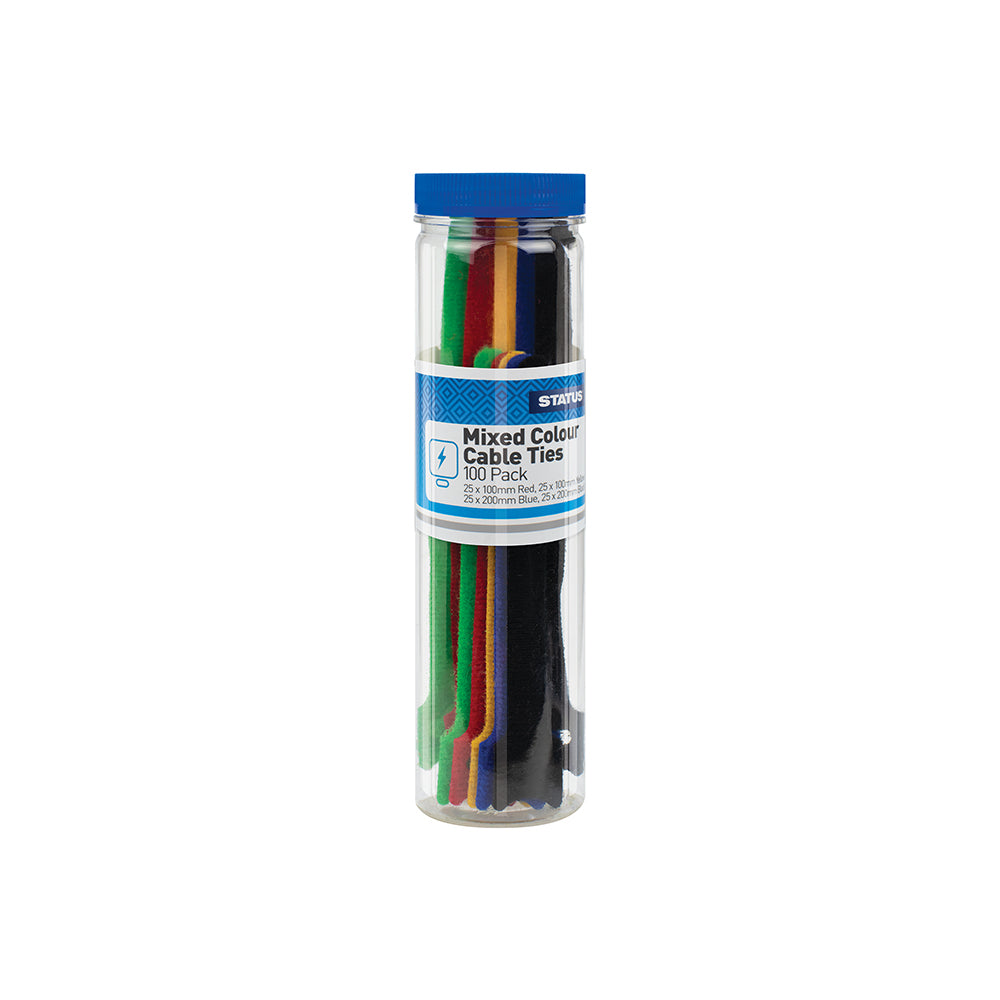 100 & 200mm - Mixed Colours (Red/Yellow/Blue/Black) - Cable Ties - 100 pk - in Clear Tube - in Colour CDU
