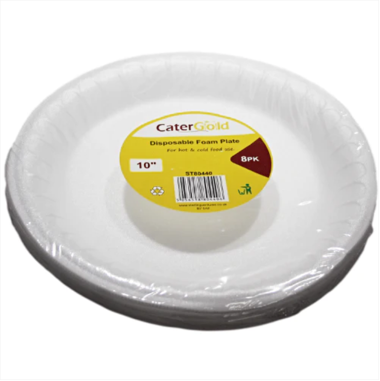 10" Disposable Polystyrene Foam Plates Pack of 8