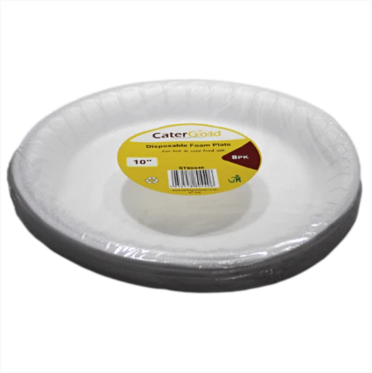 10" Disposable Polystyrene Foam Plates Pack of 8