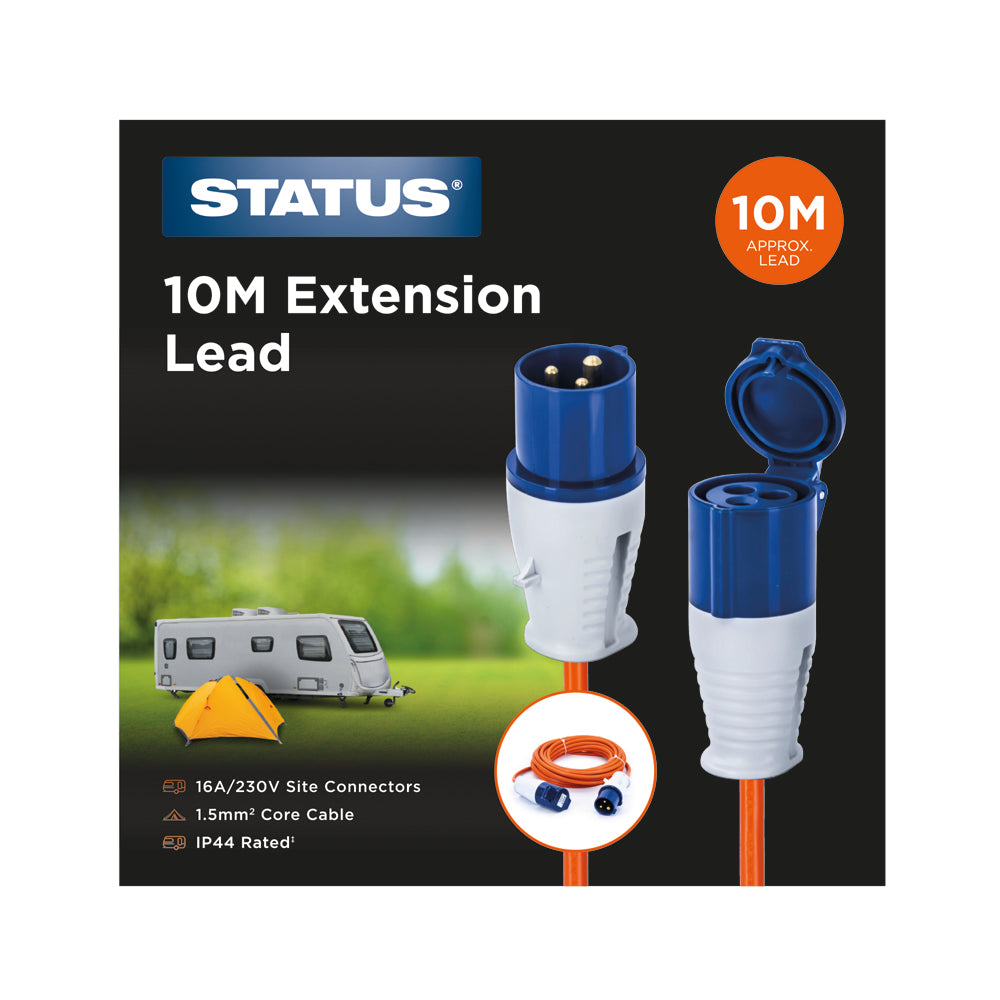 10M - 1.5mm - 16 Amp - Site Hook Up Extension Lead - Orange Cable - 230v - IP44- 1pk Box