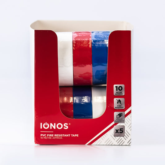 10 Mtr - PVC Electrical Tape - Mixed Colours (Black Blue Red White Green/Yellow) - 5 pk - Shrink Wrapped - in Colour CDU