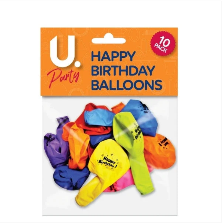 10 Pack High Quality 'Happy Birthday' Party Balloons Assorted Colours