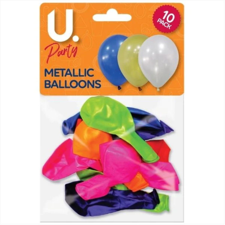 10 Pack Party Birthday Celebration Assorted Colour Metallic Balloons