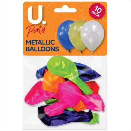 10 Pack Party Birthday Celebration Assorted Colour Metallic Balloons