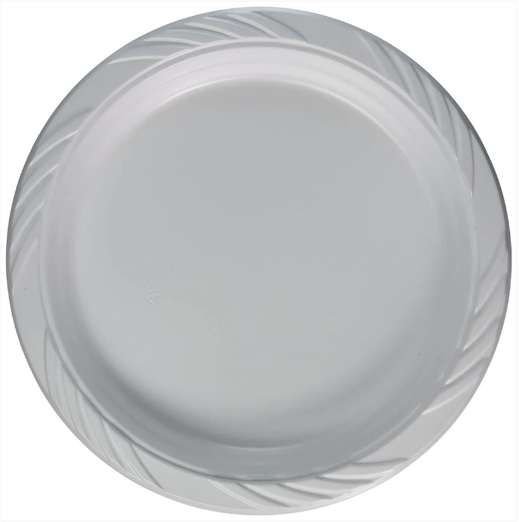 10'' Disposable White Plastic Plate Pack of 8