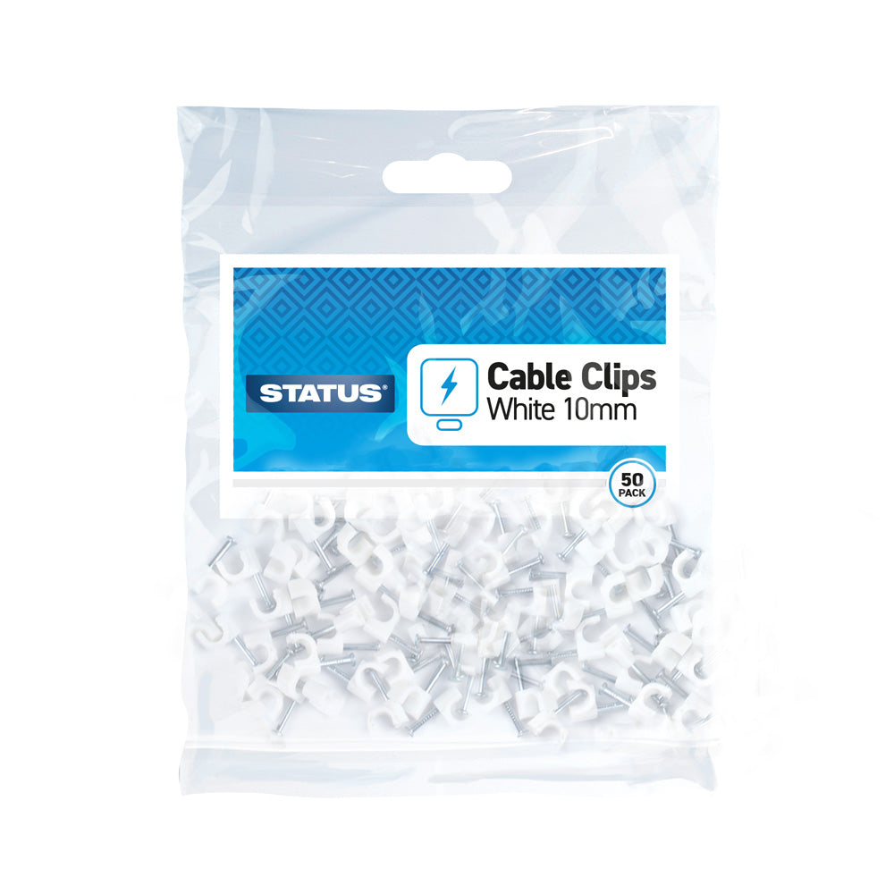 10mm - White - Round Cable Clips - 50 pk - in Poly Bag - in Colour CDU