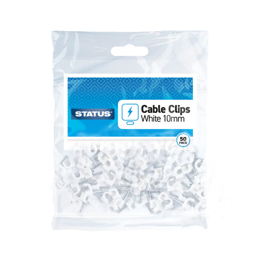 10mm - White - Round Cable Clips - 50 pk - in Poly Bag - in Colour CDU