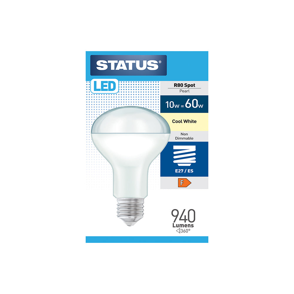 10w = 60w = 940 lumens - LED - R80 - Reflector Spot - E27 - Cool White - 1 pk box - in White CDU