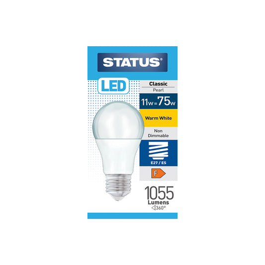 11w = 75w = 1055 lumens - LED - A60 GLS - E27 - PA - Pearl - Warm White - 1 pk box - in White CDU