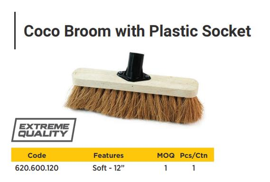 12" Coco broom with plastic socket