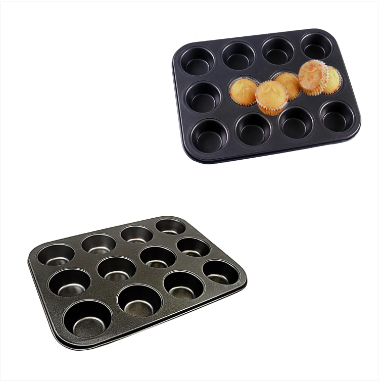 12 Cup Pan Muffin Cupcake Tray Non Stick Moulds 26 x 35cm Baking Trays Bake Tins