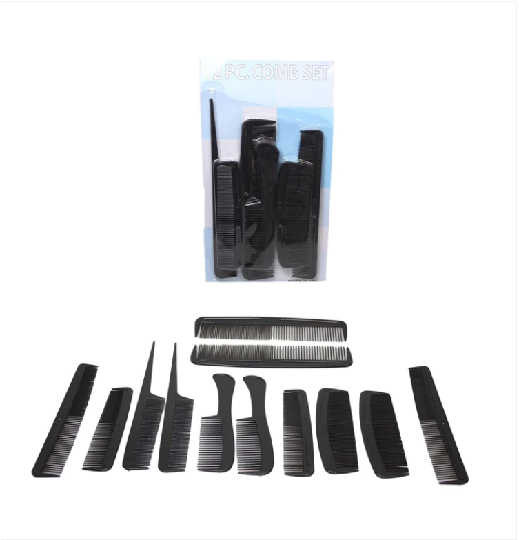 12 Pack Black Hair Style Assorted Comb Salon Barber Set Professional Kit