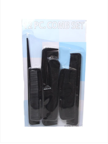 12 Pack Black Hair Style Assorted Comb Salon Barber Set Professional Kit