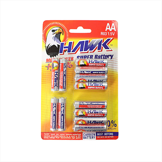 12 Pack Hawk Super Battery AA 1.5V Carbon Battery