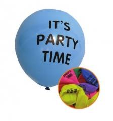 12 Pack High Quality 'It's Party Time' Party Balloons Assorted Colours