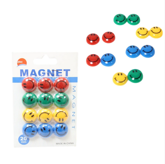 12 Pack Magnetic Smiley Faces Fridge Fun Playing Assorted Colour Faces 20mm