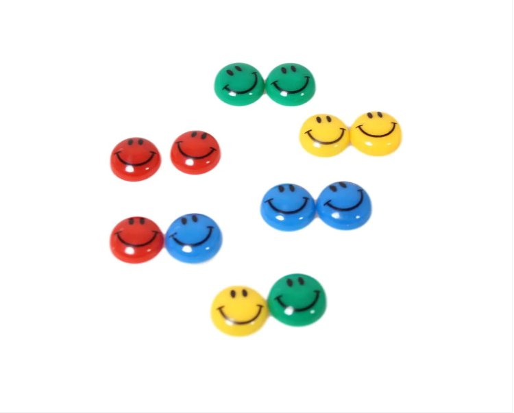 12 Pack Magnetic Smiley Faces Fridge Fun Playing Assorted Colour Faces 20mm