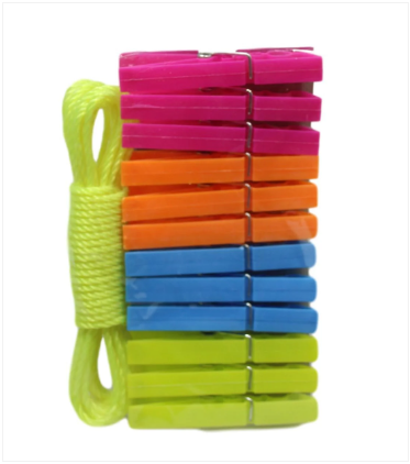 12 Pack Plastic Clothes Pegs With Rope Outdoor Washing Clothes Line Pegs