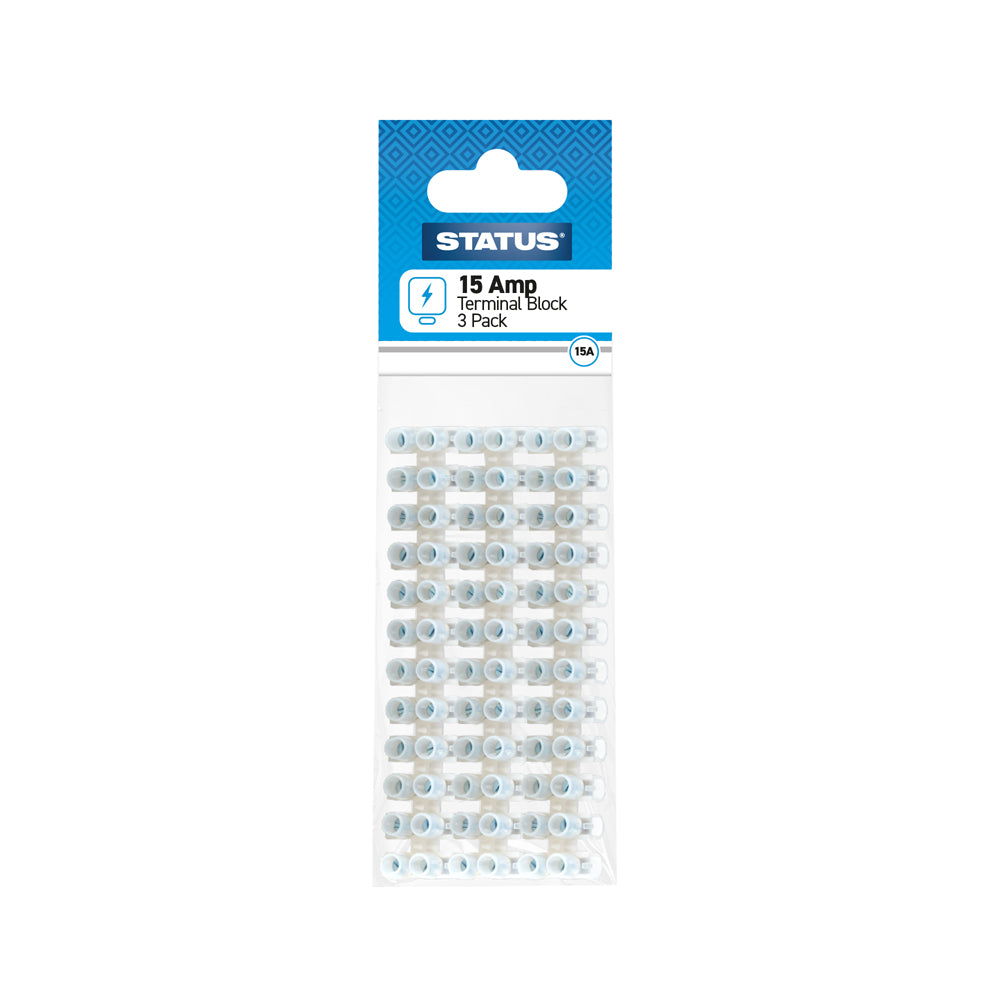 15 amp - Terminal Block - Clear - 3 pk - 12 blocks per strip - in Poly Bag / Header Card