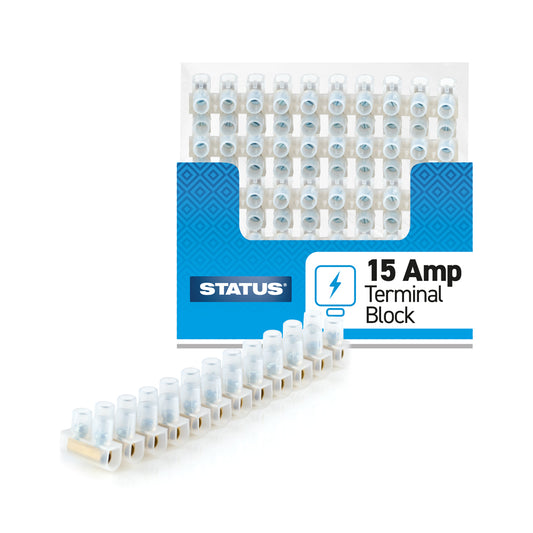 15 amp - Terminal Block - Clear - "bulk" - 12 blocks per strip - in Colour CDU