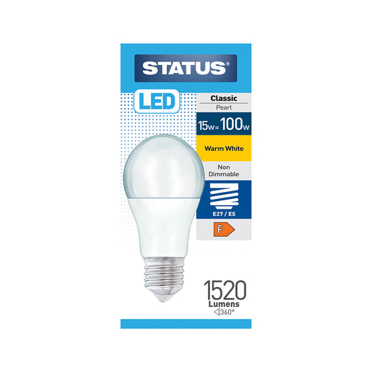 15w = 100w = 1520 lumens - LED - A60 GLS - E27 - PA -Pearl - Warm White - 1 pk box - in White CDU