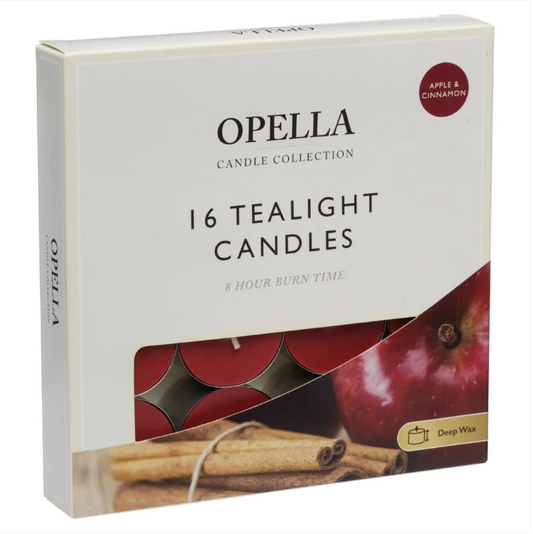 16 Opella Tealight Candles 8 Hour Long Burn Apple & Cin