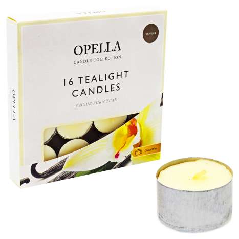 16 Opella Tealight Candles 8 Hour Long Burn Vanilla