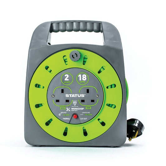 18 Mtr - 13 amp - "Hand Bag" - 2 Socket Outlet with Thermal Cut Out - Green - Cable Reel - 1 pk