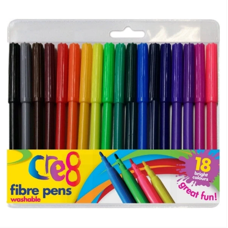 18 Pack Colourful Assorted Washable Fibre Pens Arts And Crafts