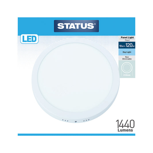 18w = 1440 lumens - Surface Mount Round Panel Light - Day Light - LED - 210mm - Pearl - 1 pk box