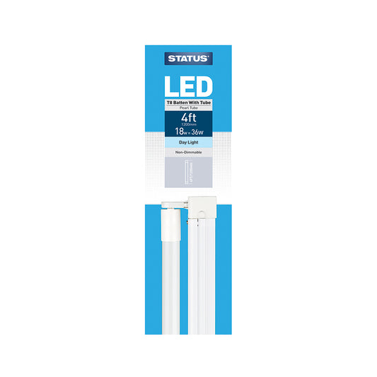 18w = 2000 lumens - LED - 4ft T8 Tube Daylight - Batten Fitting - Pearl - 1 pk box