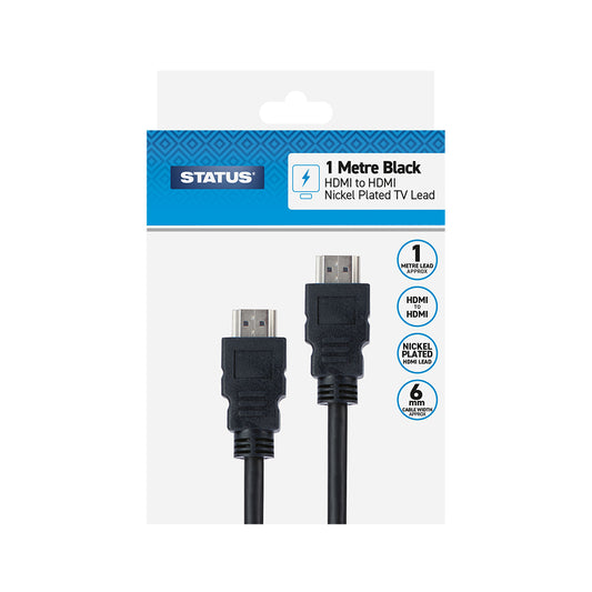 1 Mtr - HDMI Lead - Nickel Plated - Cable 6mm - Black - 1 pk - in Poly Bag - in Colour CDU