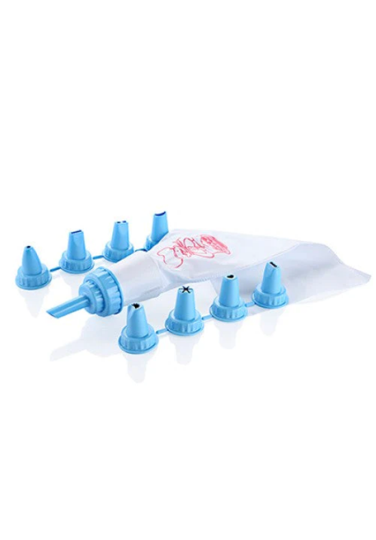 1 White Icing Bag With 9 Icing Nozzle Moulds Assorted Colours