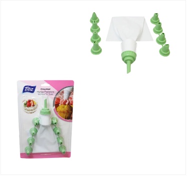 1 White Icing Bag With 9 Icing Nozzle Moulds Assorted Colours