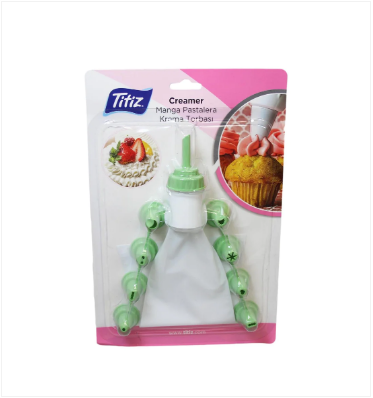 1 White Icing Bag With 9 Icing Nozzle Moulds Assorted Colours