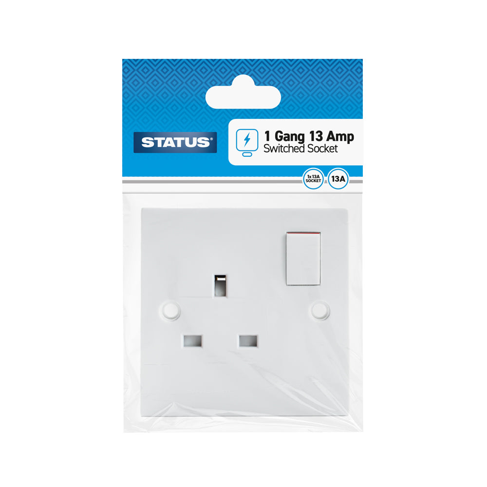 1 gang - 13 amp - Wall Socket - Switched - White - 1 pk - in Poly Bag / Header Card