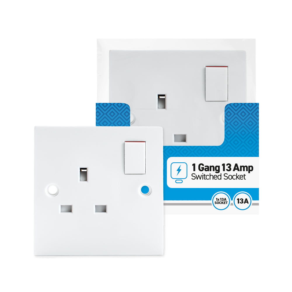 1 gang - 13 amp - Wall Socket - Switched - White - 1 pk - in Poly Bag - in Colour CDU