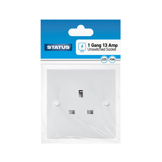 1 gang - 13 amp - Wall Socket - Unswitched - White - 1 pk - in Poly Bag / Header Card