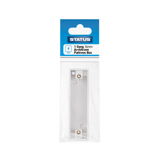 1 gang - 16mm - Architrave Pattress Box - White - 1 pk - in Poly Bag / Header Card