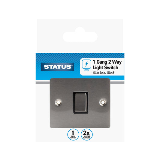 1 gang - 2 way -Stainless Steel Screw Through - Light Switch - 1 pk - in a box