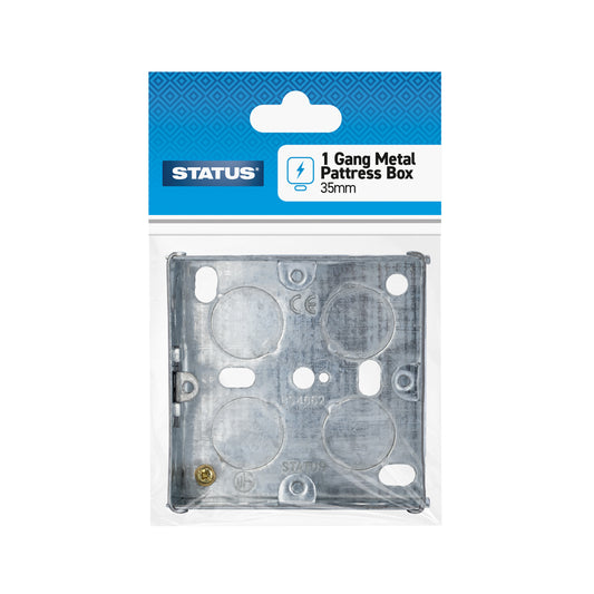 1 gang - 35mm - Metal Pattress Box - Galvanised - 1 pk - in Poly Bag / Header Card