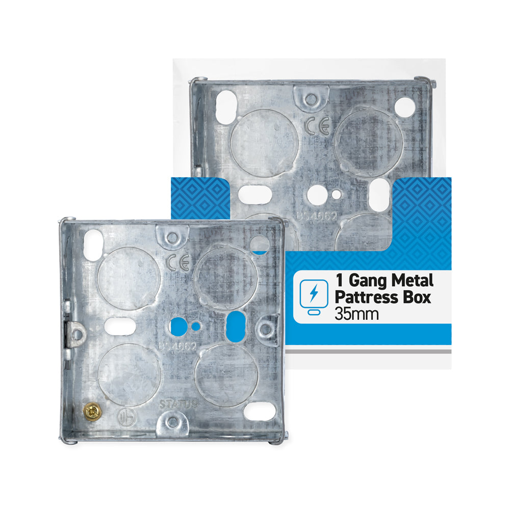 1 gang - 35mm - Metal Pattress Box - Galvanised - 1 pk - in Poly Bag - in Colour CDU