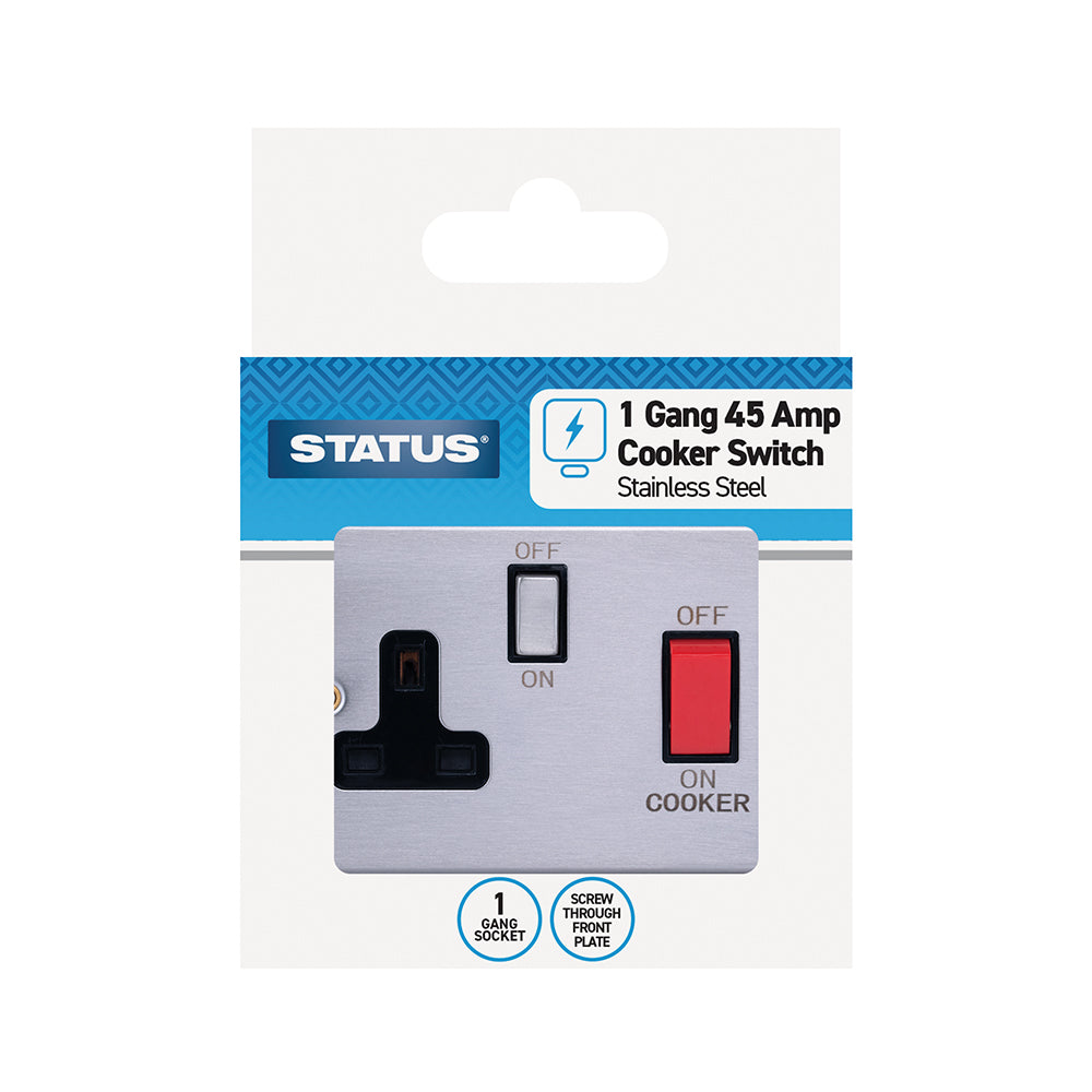 1 gang - 45A - Stainless Steel Screw Through - Cooker Switch - 1 pk - in a Clam Shell