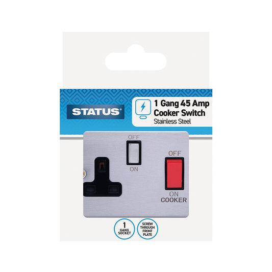 1 gang - 45A - Stainless Steel Screw Through - Cooker Switch - 1 pk - in a Clam Shell
