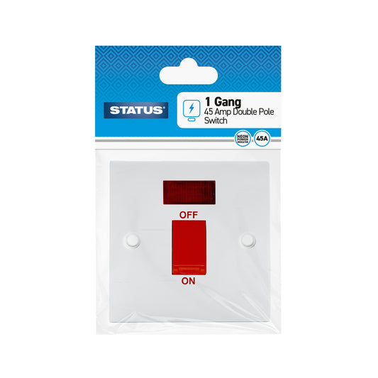 1 gang - 45 amp - Double Pole Switch - White - 1 pk - in Poly Bag / Header Card
