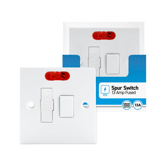 1 gang - Spur Switch - 13 amp Fused - Connection Unit - Switched - Neon Indicator - White - 1 pk - in Poly Bag - in Colour CDU